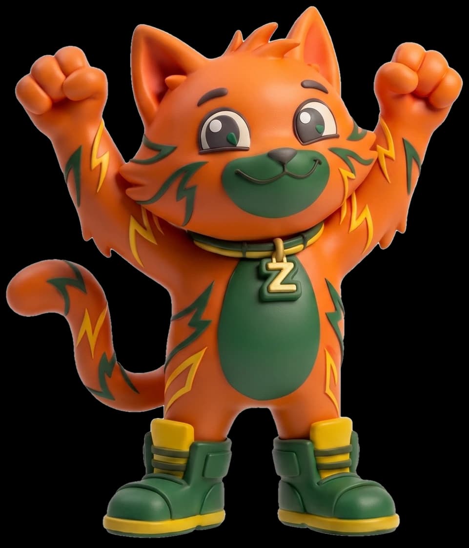 Kifayati mascot cheering with both fists raised