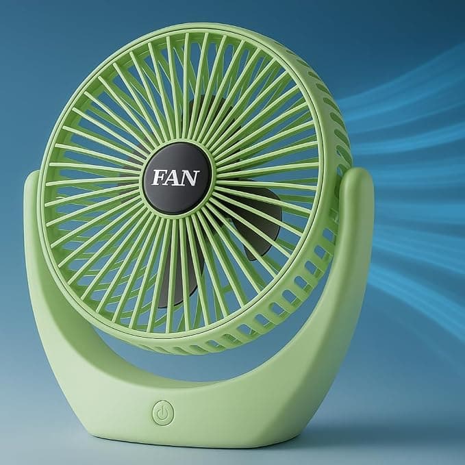 PESOMA 6 Inch Rechargeable Mini Table Fan – 2400mAh Battery High-Speed Noiseless Portable Desktop Mini Fan 3 Speed Modes, USB Charging Fan Men &amp; Women for Home, Office, Kitchen-F05-Light Green
